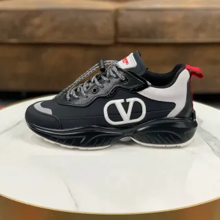 Valentino Black White Oversized VLTN Logo Multi-Material Upper Chunky Sneakers