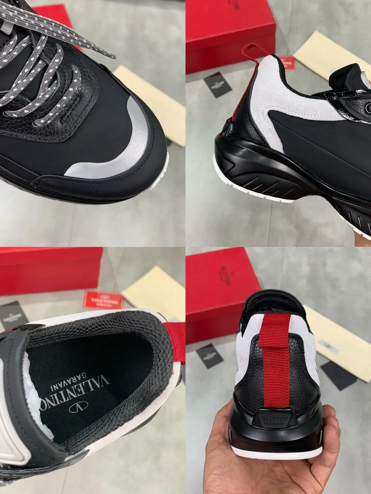 Valentino Black White Oversized VLTN Logo Multi-Material Upper Chunky Sneakers 2