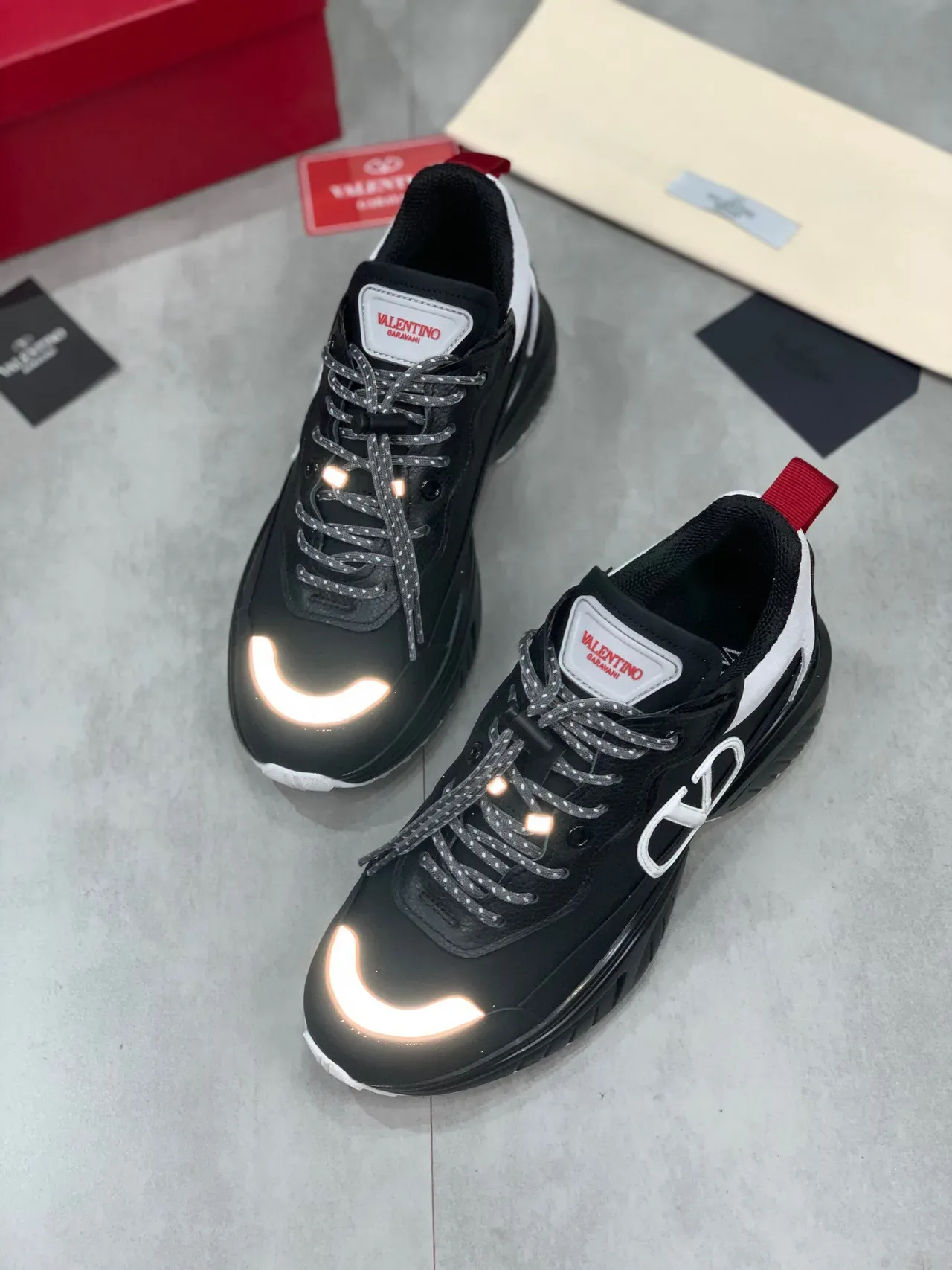 Valentino Black White Oversized VLTN Logo Multi-Material Upper Chunky Sneakers 5