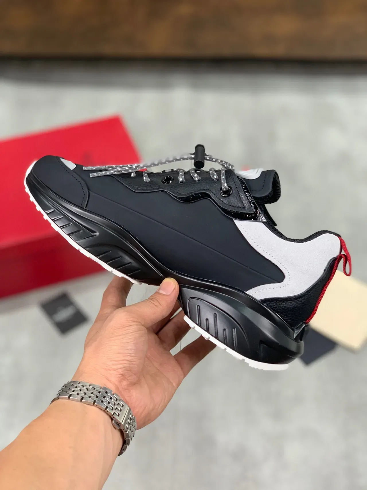 Valentino Black White Oversized VLTN Logo Multi-Material Upper Chunky Sneakers 6