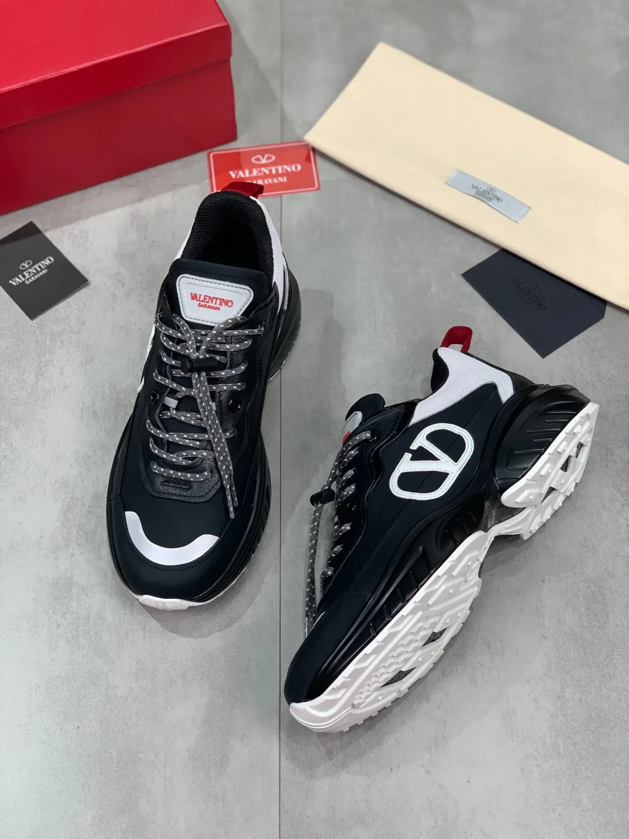 Valentino Black White Oversized VLTN Logo Multi-Material Upper Chunky Sneakers 7