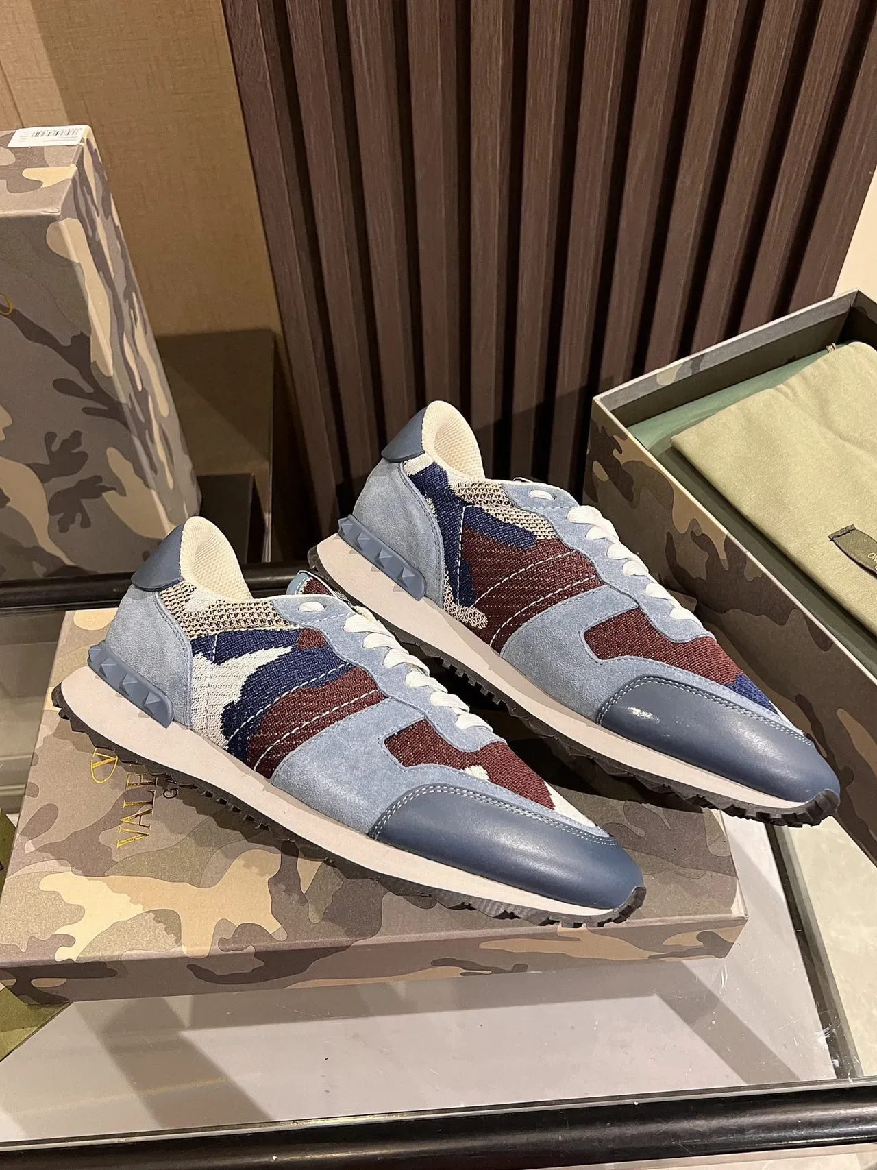 Valentino Camouflage Knit and Blue Leather Lifestyle Sneakers 5