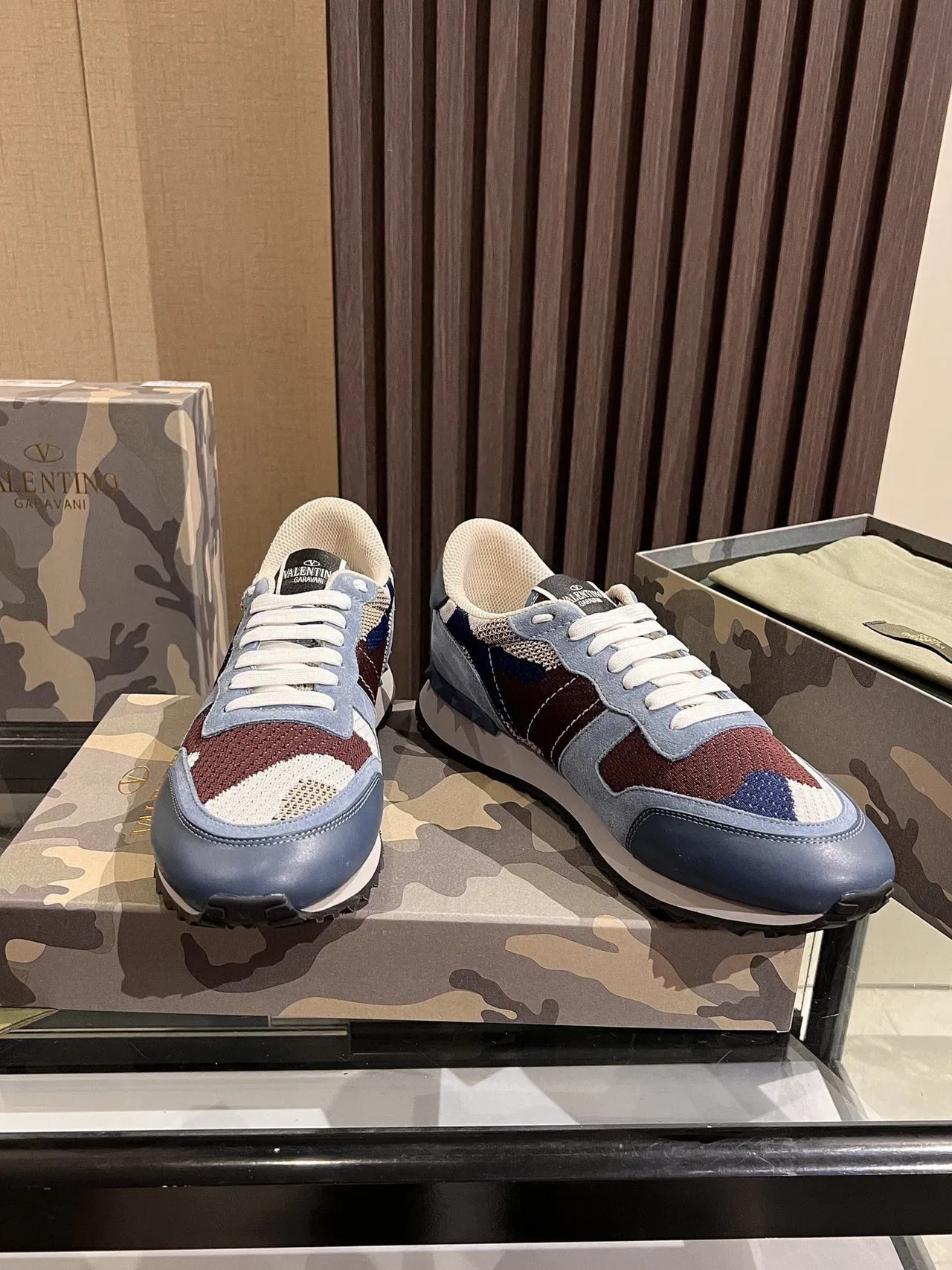 Valentino Camouflage Knit and Blue Leather Lifestyle Sneakers 8