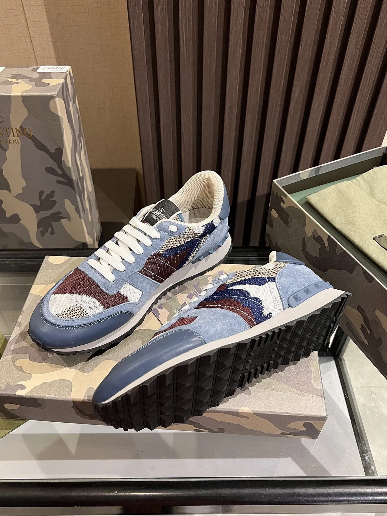 Valentino Camouflage Knit and Blue Leather Lifestyle Sneakers 9