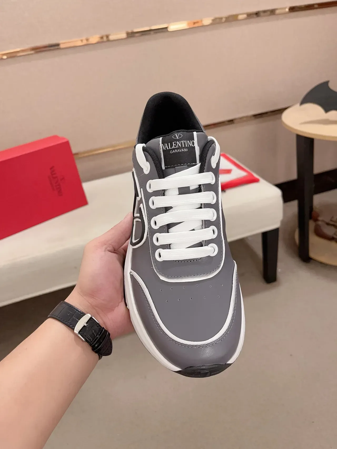 Valentino Cinza Branco Low-Top Couro Superior Lifestyle Sneakers 5
