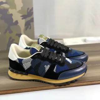 Valentino Navy Black Camouflage Knit Upper Suede Overlays Lifestyle Sneakers