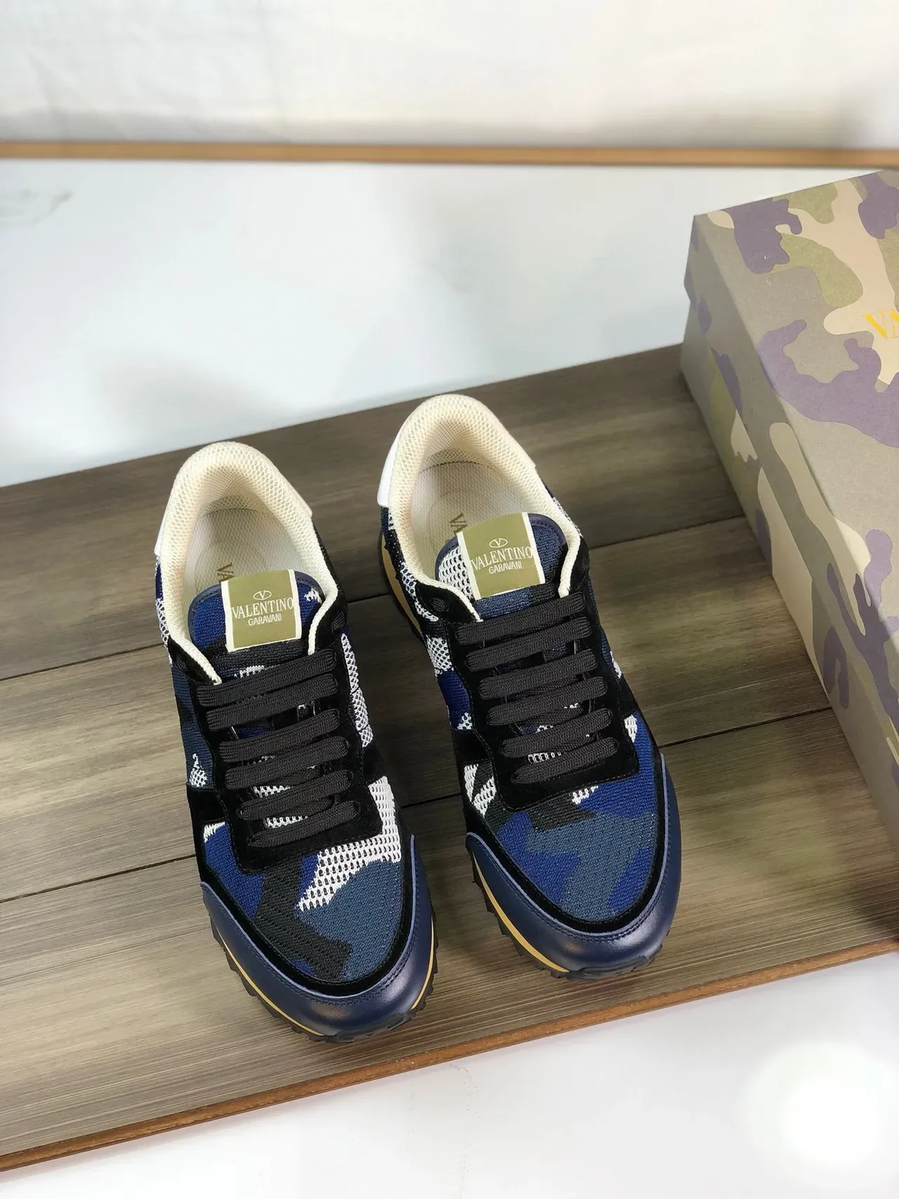 Valentino Navy Black Camouflage Knit Upper Suede Overlays Lifestyle Sneakers 8