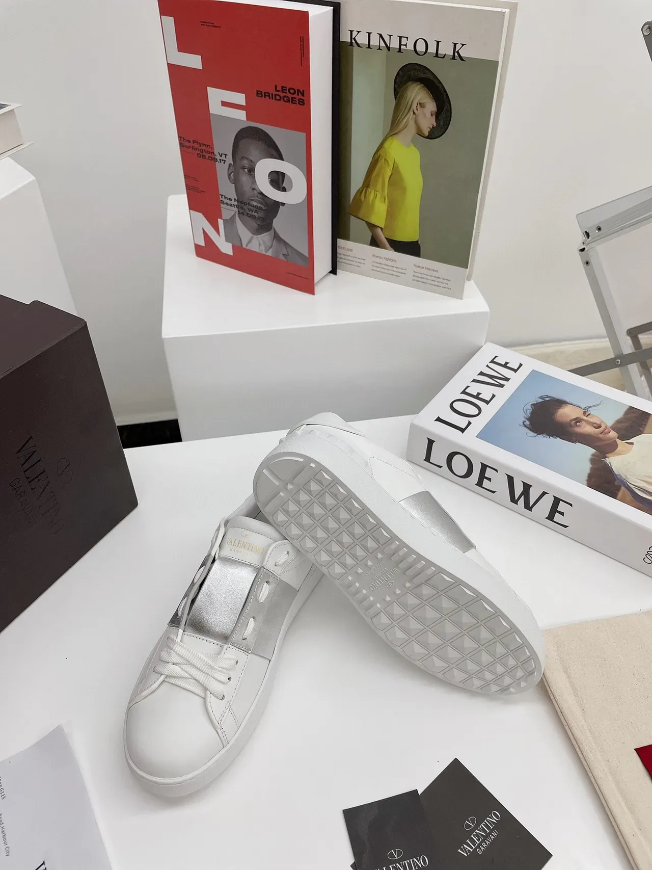 Valentino One Stud White and Silver Platform Lifestyle Sneakers 2