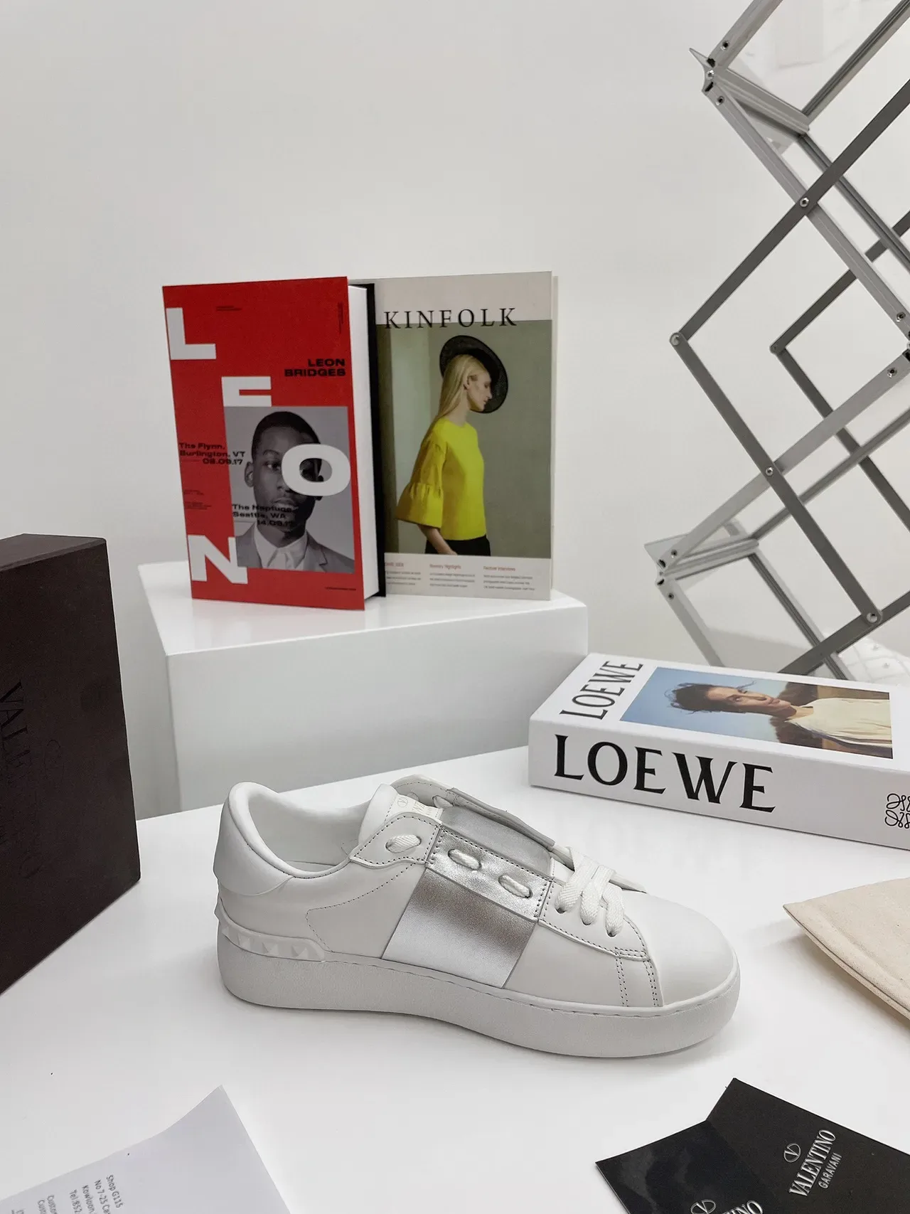 Valentino One Stud White and Silver Platform Lifestyle Sneakers 7