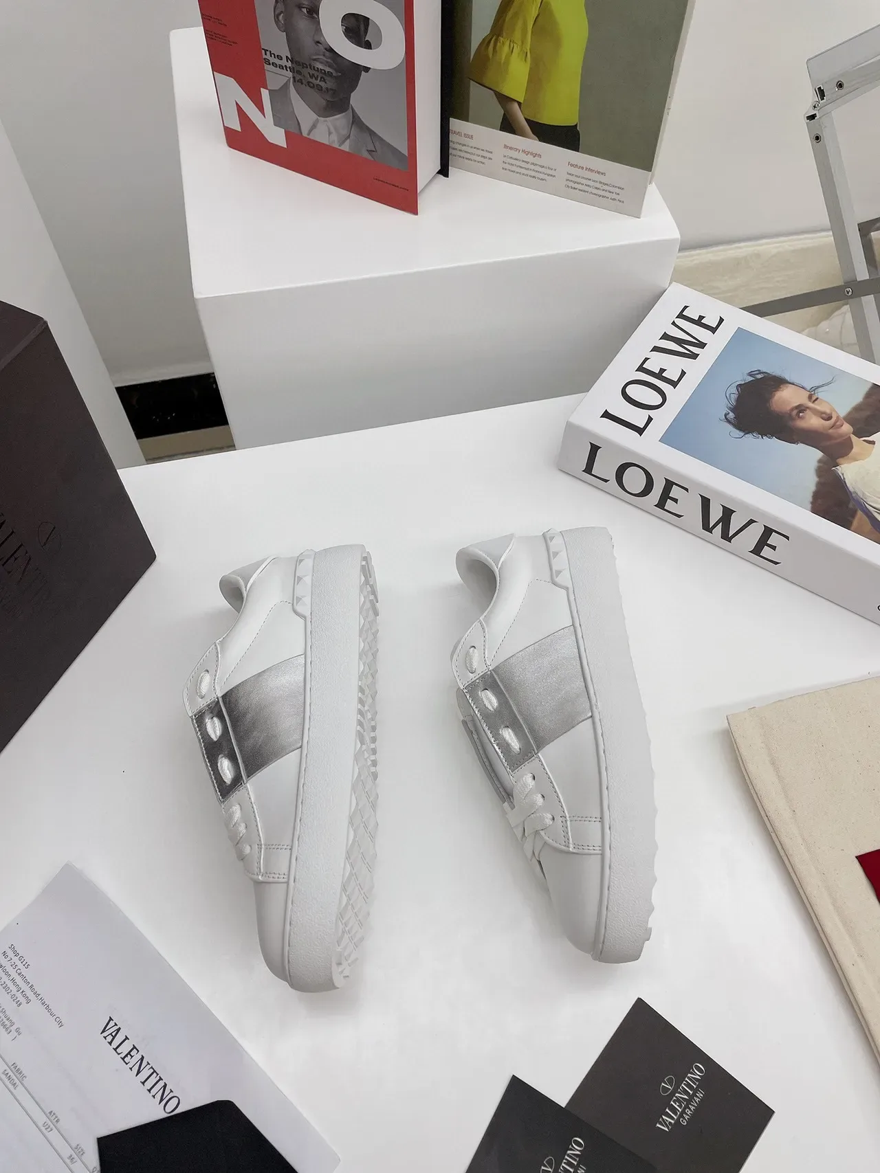 Valentino One Stud White and Silver Platform Lifestyle Sneakers 8