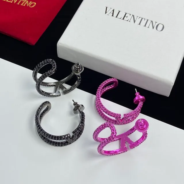 Valentino Pink Black Spiral Multi-Loop Pavé Crystal-Encrusted Earrings 2