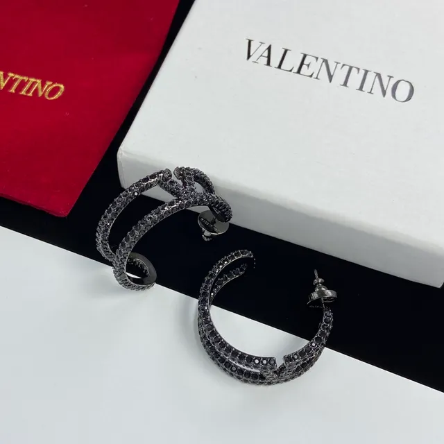 Valentino Pink Black Spiral Multi-Loop Pavé Crystal-Encrusted Earrings 3