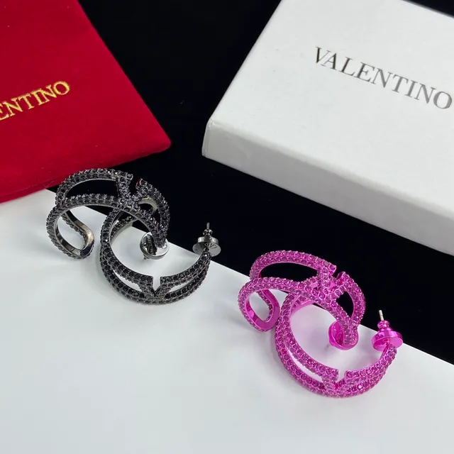 Valentino Pink Black Spiral Multi-Loop Pavé Crystal-Encrusted Earrings 7
