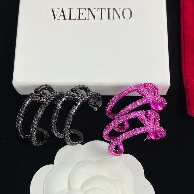Valentino Pink Black Spiral Multi-Loop Pavé Crystal-Encrusted Earrings 8
