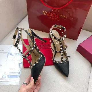 Valentino Rockstud Black Leather Studded Pointed-Toe Stilettos