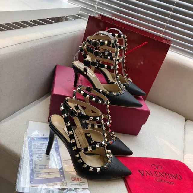 Valentino Rockstud Black Leather Studded Pointed-Toe Stilettos 3