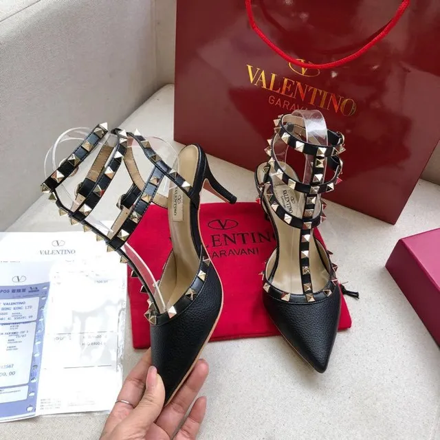 Valentino Rockstud Black Leather Studded Pointed-Toe Stilettos 7