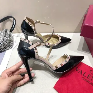 Valentino Rockstud Black Patent and Nude Stud-Embellished Stilettos