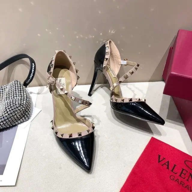 Valentino Rockstud Black Patent and Nude Stud-Embellished Stilettos 5