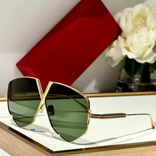 Valentino Rockstud Gold Green Angular Shield Silhouette Metal Frame Sunglasses