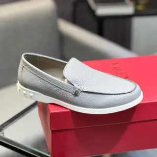 Valentino Rockstud Loafer Light Gray Pebbled Leather Slip-On Loafers