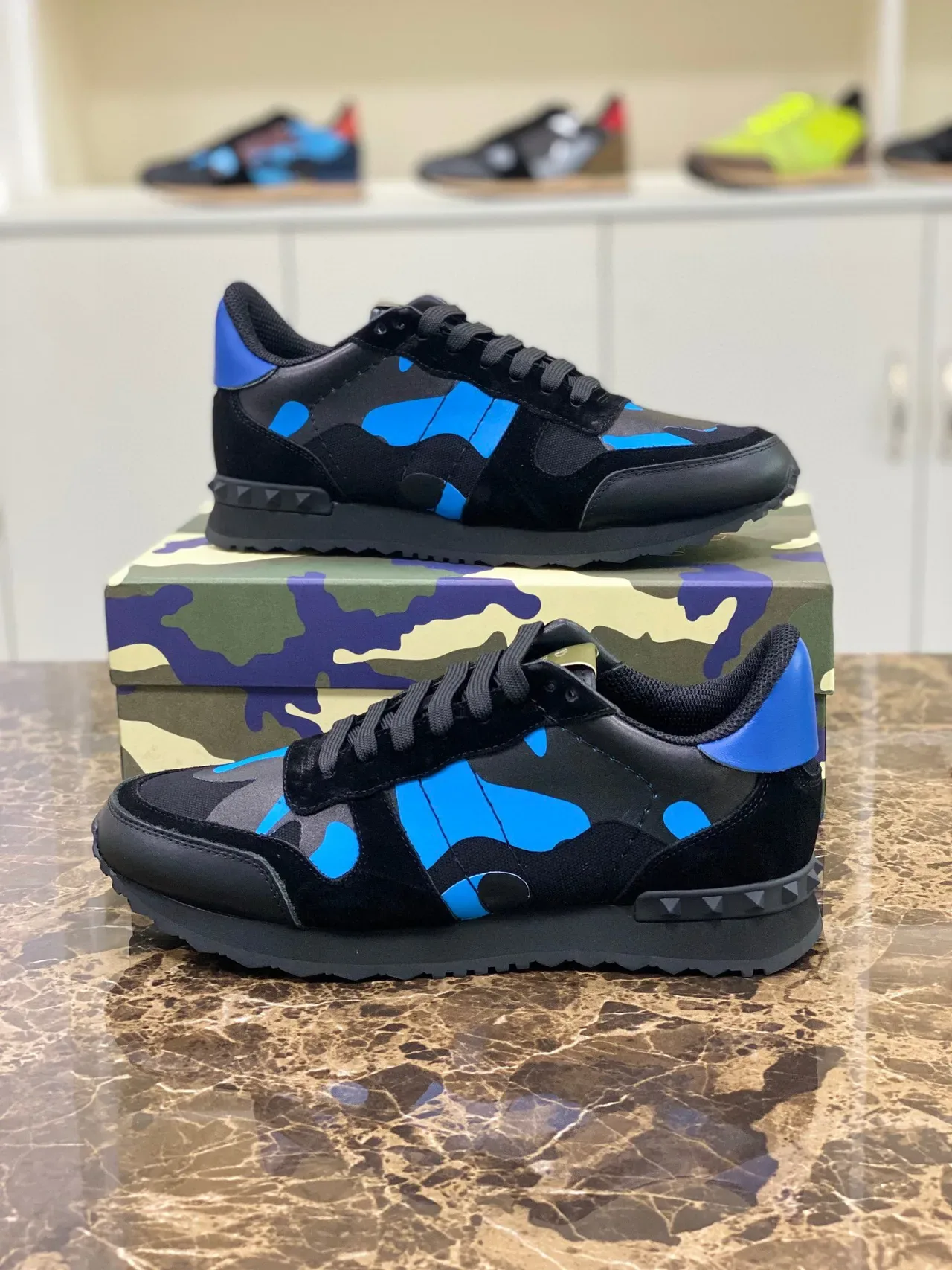Valentino Rockstud Runner Camouflage-Print Preto Azul Tênis Lifestyle 9