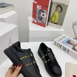 Valentino Rockstud Untitled Black Gold Studded Platform Lifestyle Sneakers