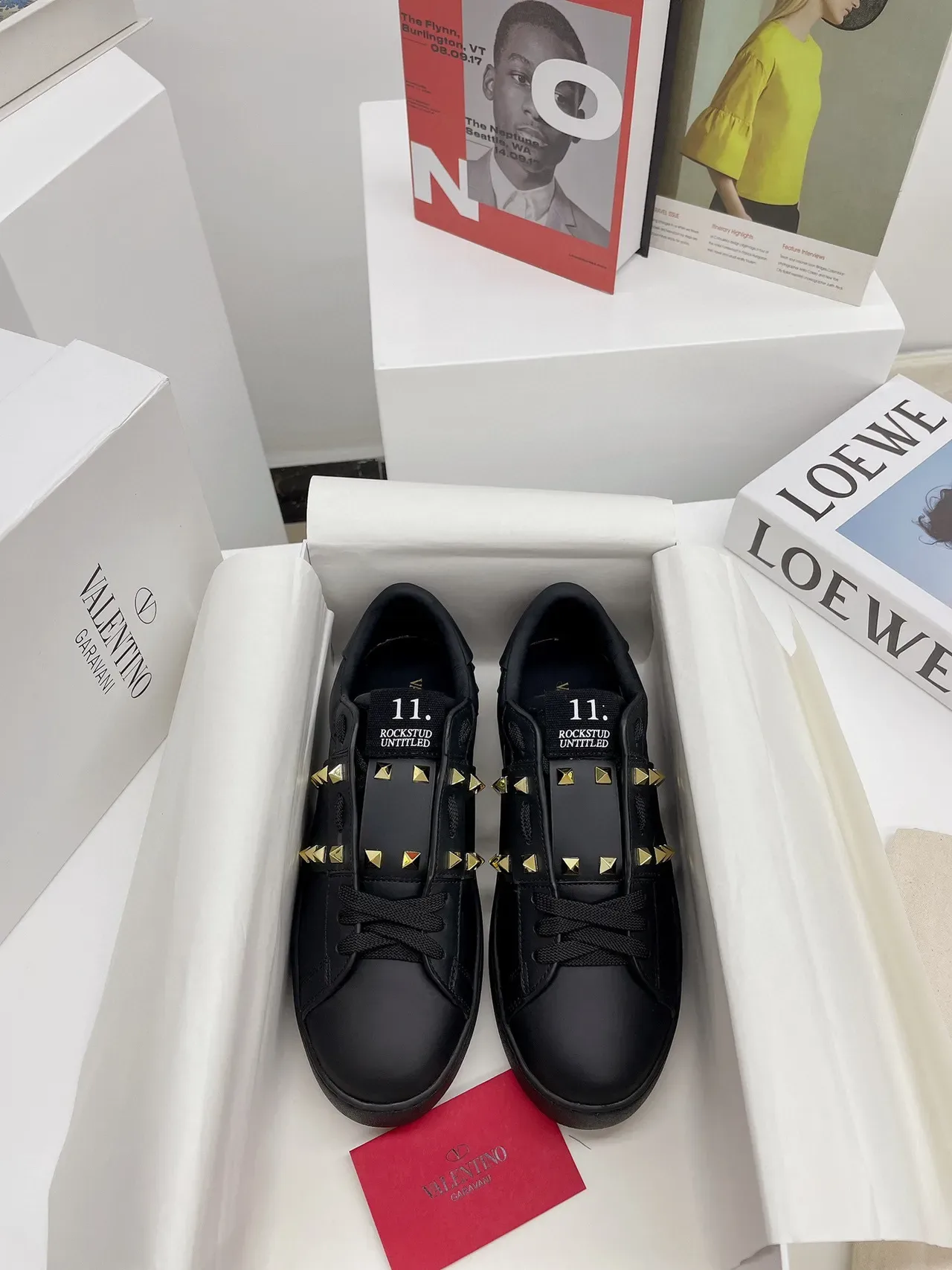 Valentino Rockstud Untitled Sneakers Lifestyle Plateforme Noir Doré Cloutées 6