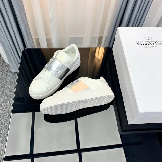 Valentino Rockstud White and Silver Metallic Strap Lifestyle Sneakers 4