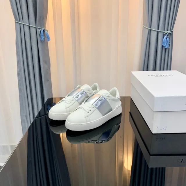 Valentino Rockstud White and Silver Metallic Strap Lifestyle Sneakers 5