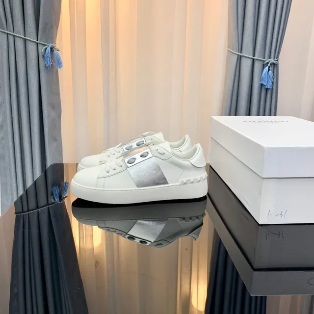Valentino Rockstud White and Silver Metallic Strap Lifestyle Sneakers 7