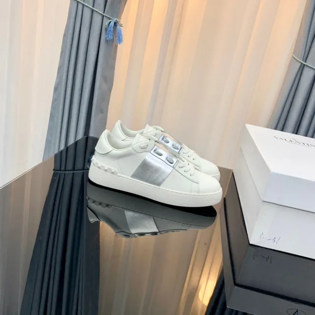 Valentino Rockstud White and Silver Metallic Strap Lifestyle Sneakers 8