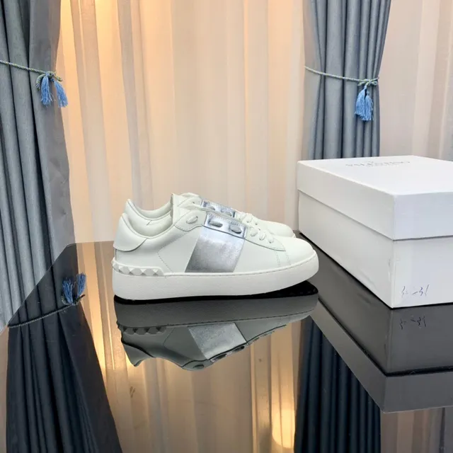 Valentino Rockstud White and Silver Metallic Strap Lifestyle Sneakers 9