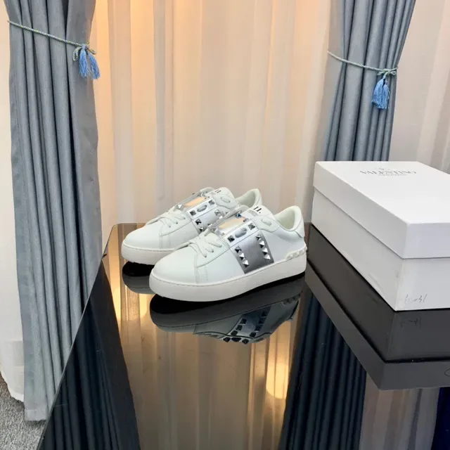 Valentino Rockstud Blanc et Argent Studded Plateforme Lifestyle Sneakers 2
