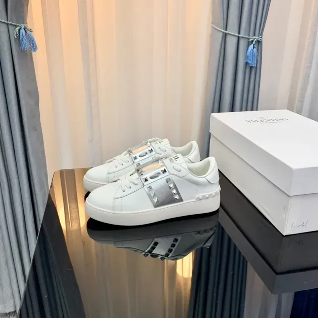 Valentino Rockstud Blanc et Argent Studded Plateforme Lifestyle Sneakers 7