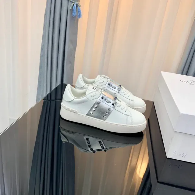 Valentino Rockstud Blanc et Argent Studded Plateforme Lifestyle Sneakers 9