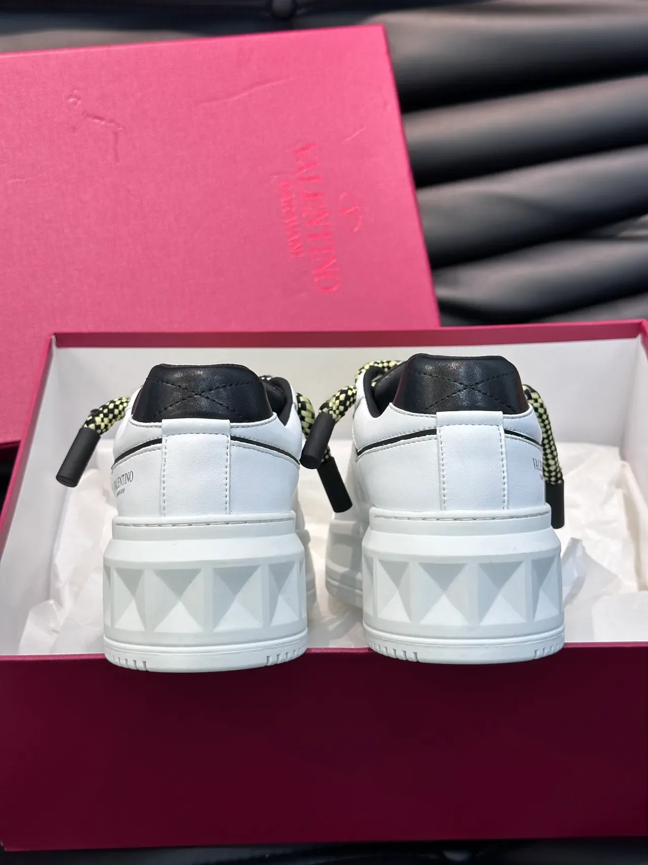 Valentino Rockstud White and Yellow Chunky Sneakers 3
