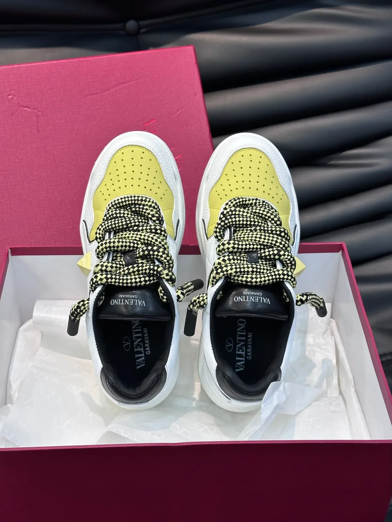 Valentino Rockstud White and Yellow Chunky Sneakers 4