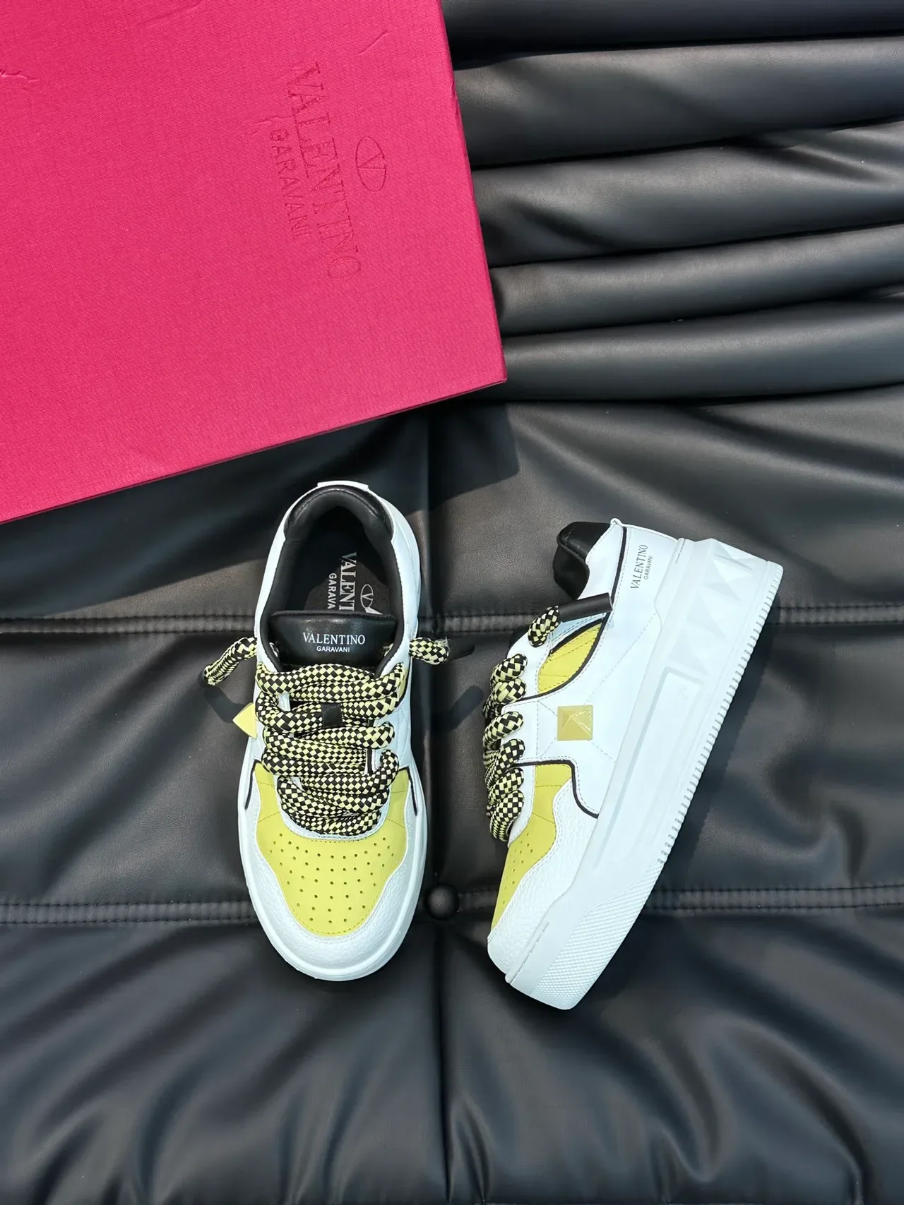 Valentino Rockstud White and Yellow Chunky Sneakers 5