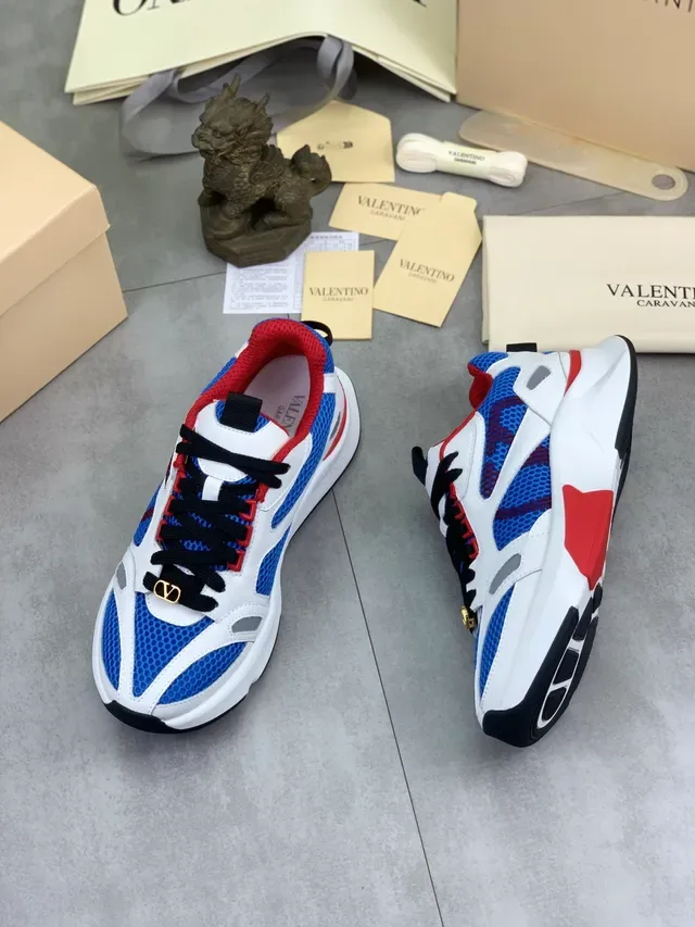 Valentino Rockstud أبيض سول أزرق شبكة honeycomb لوحات كاجوال سميك 6