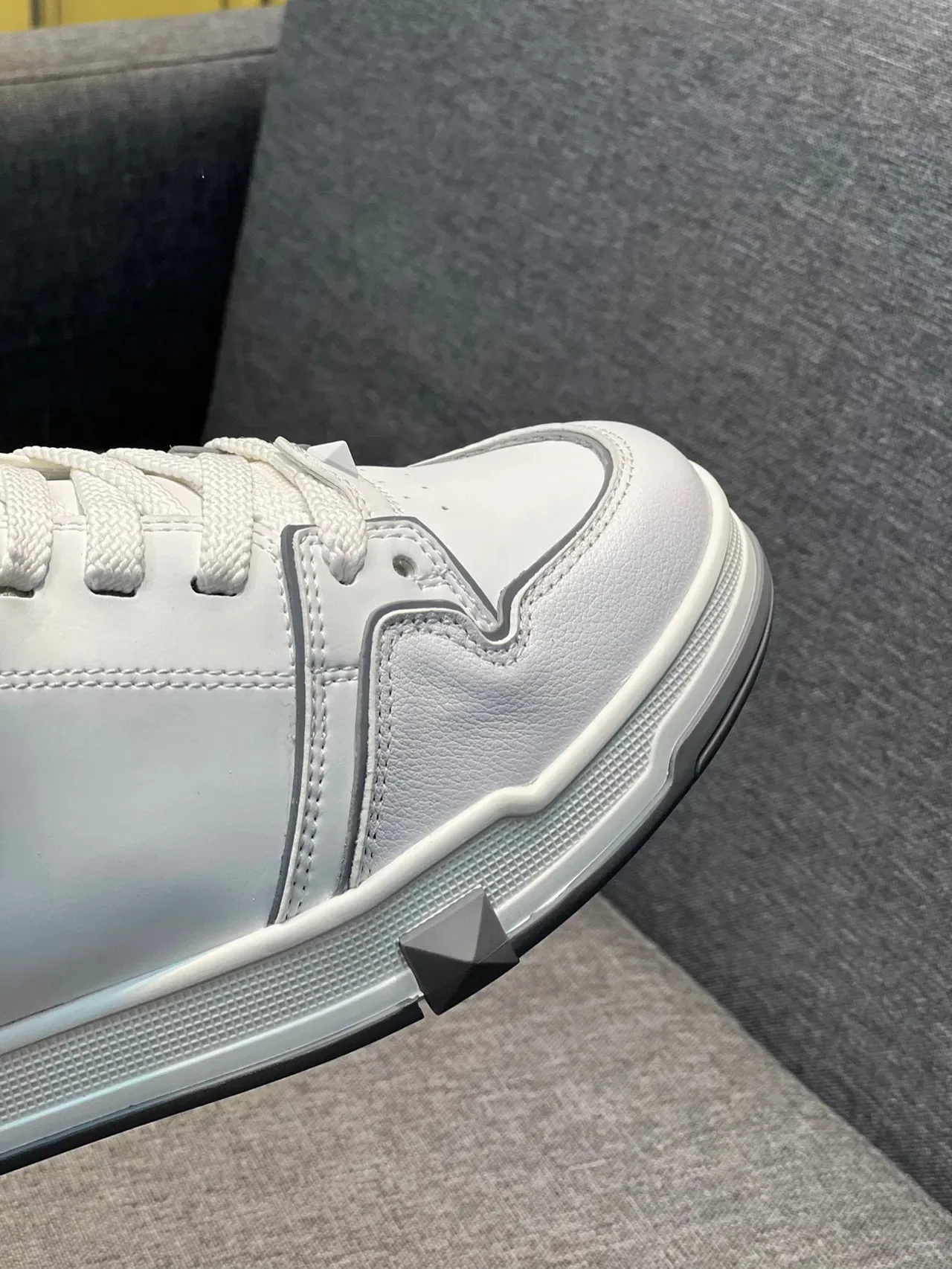 Valentino Rockstud White Silver Leather Upper Piping Detail Lifestyle Sneakers 3