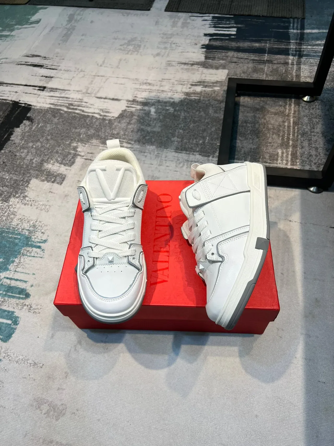 Valentino Rockstud White Silver Leather Upper Piping Detail Lifestyle Sneakers 4