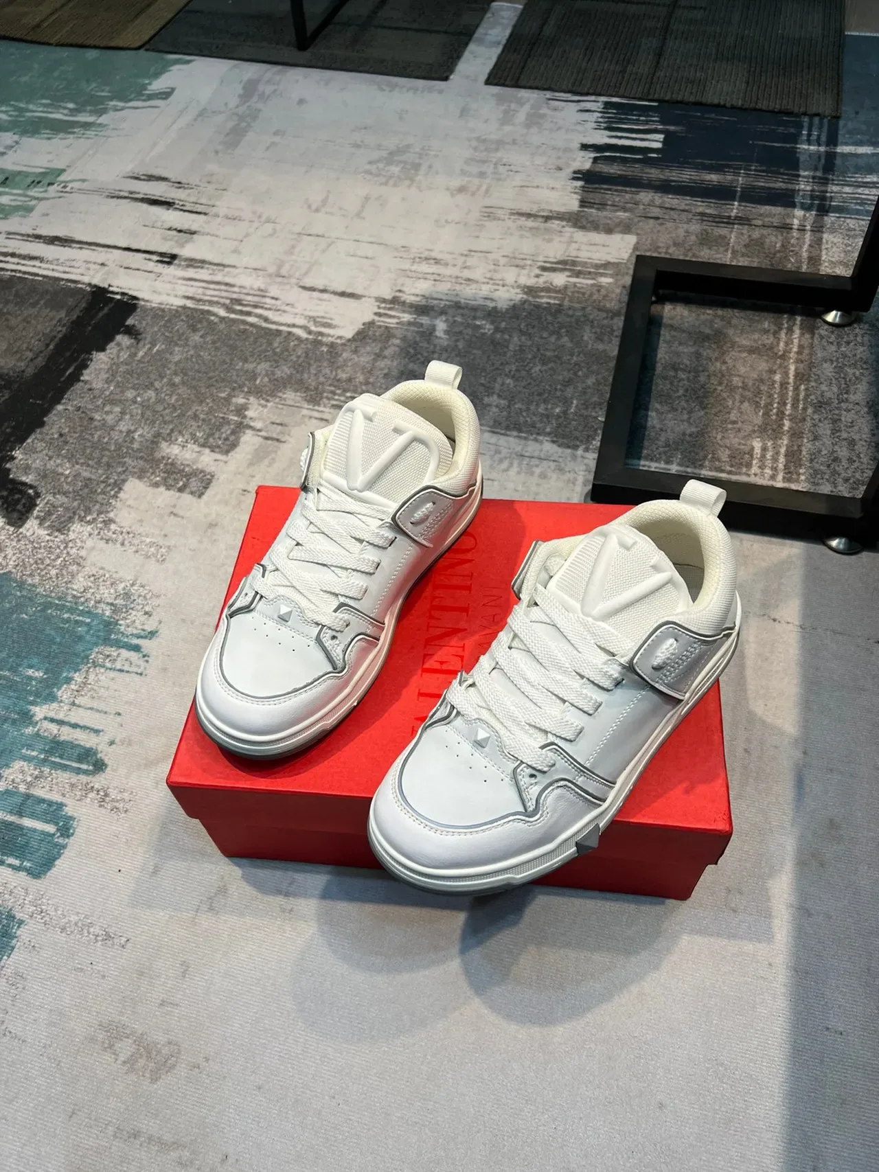 Valentino Rockstud White Silver Leather Upper Piping Detail Lifestyle Sneakers 5