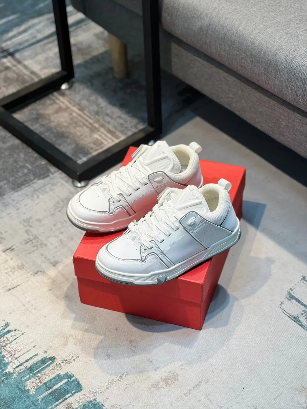 Valentino Rockstud White Silver Leather Upper Piping Detail Lifestyle Sneakers 7