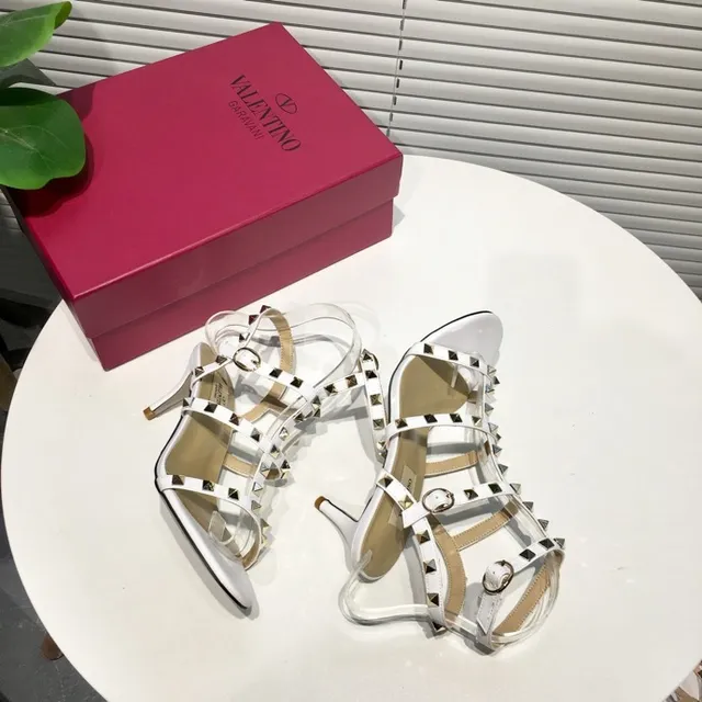 Valentino Rockstud Saltos Stilettos Gladiator Brancos com Studs 4