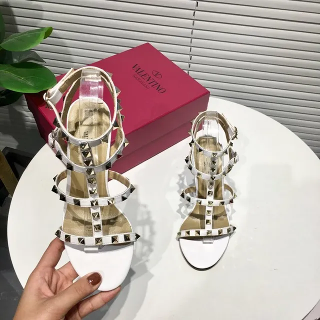 Valentino Rockstud Saltos Stilettos Gladiator Brancos com Studs 5