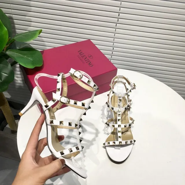 Valentino Rockstud Saltos Stilettos Gladiator Brancos com Studs 6