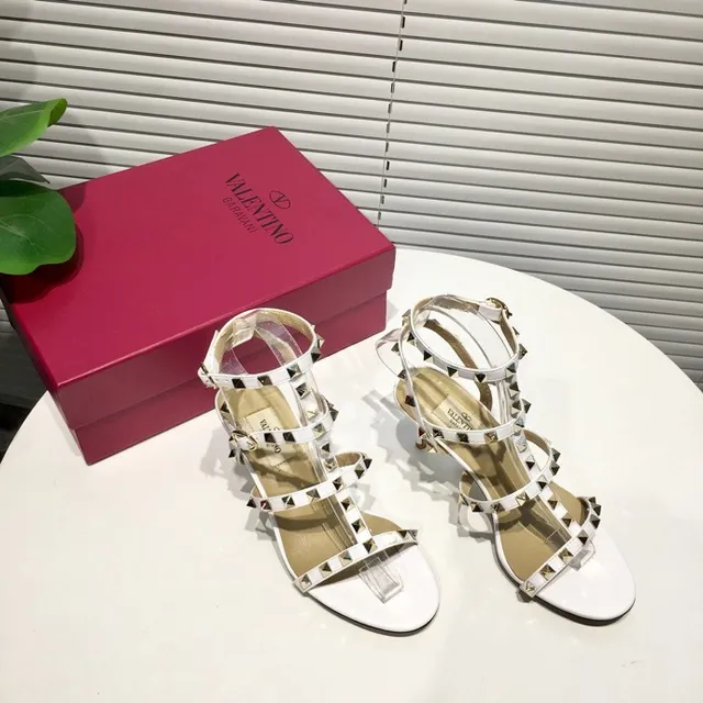 Valentino Rockstud Saltos Stilettos Gladiator Brancos com Studs 7