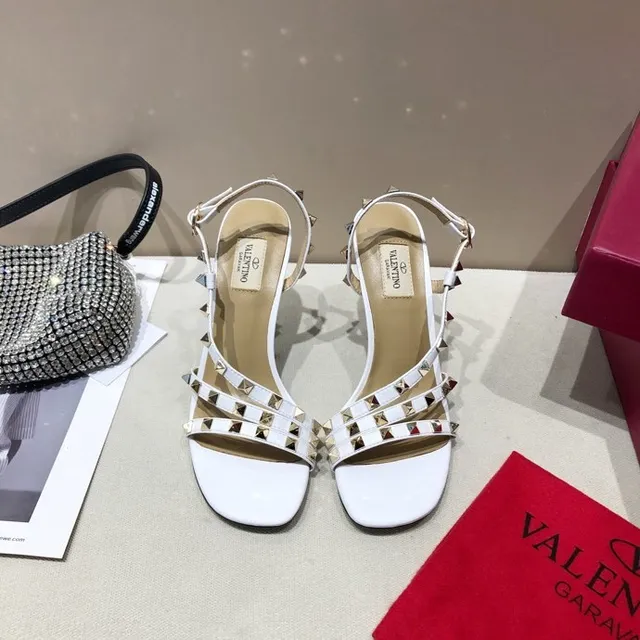 Valentino Rockstud Saltos Brancos Tachonados com Tiras 2