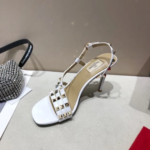 Valentino Rockstud Saltos Brancos Tachonados com Tiras 4